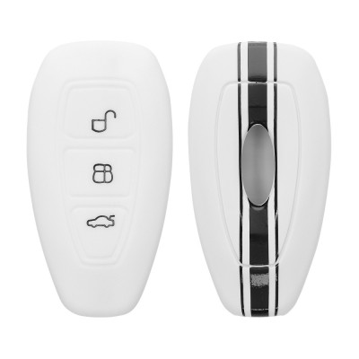 Husa Cheie Auto pentru Ford - 3 Butoane - Keyless Go, Silicon, Alb, 44708.04 foto