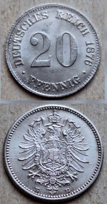 Germania 20 pfennig 1876 E argint UNC foto