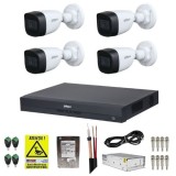 Kit supraveghere complet Dahua 4 camere Starlight 5MP IR 30m Lentila 2.8mm, DVR 4 canale 4K-N/5MP WizSense, HDD 1TB, Accesorii montaj + Autocolant Rov