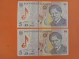 2 x Bancnota 5 lei 2005(2005) - UNC++ - consecutive