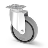 Roata pivotanta pentru carucior, din polipropilena/cauciuc gri, fara frana, cu placa, Tente 2470PJP125P50, 125 mm, 125 kg