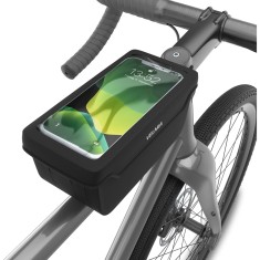 Borseta pentru bicicleta Velmia cu spatiu pentru telefon, cu o dimensiune maxima de 17 x 8 cm, inchidere magnetica, gri inchis