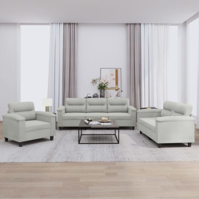 vidaXL Set de canapele cu perne, 3 piese, gri deschis, microfibră 3202291 foto