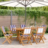 Set mobilier de grădină 7 piese textil albastru alb/lemn masiv