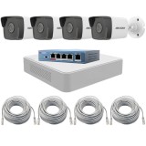 Sistem supraveghere IP Hikvision de exterior, 4 camere, 2MP Full HD, IR 30m, Vizualizare pe mobil, Switch, NVR 4 canale, Accesorii SafetyGuard Surveil