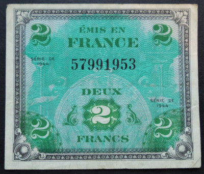 Bancnota istorica 2 FRANCI / FRANCS - FRANTA, anul 1944 * cod 36 = OCUPATIE foto