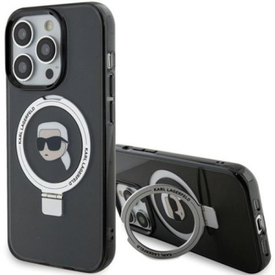 Husa pentru iPhone 15 Pro - Karl Lagerfeld Hardcase Ring Stand MagSafe (KLHMP15LHMRSKHK) - Karl Head foto