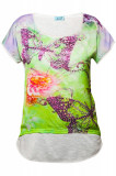 Cumpara ieftin Tricou dama By Swan, imprimat floral, cu strasuri, Verde/Alb