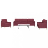 vidaXL Set de canapea, 3 piese, roșu vin, material textil