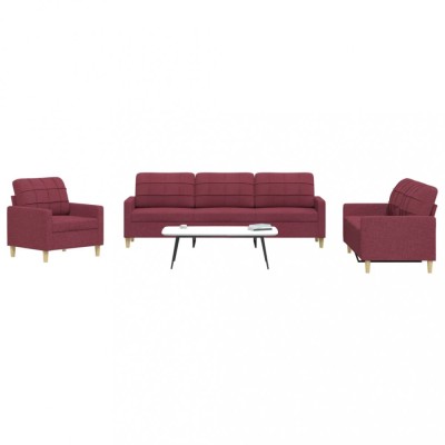 vidaXL Set de canapea, 3 piese, roșu vin, material textil foto