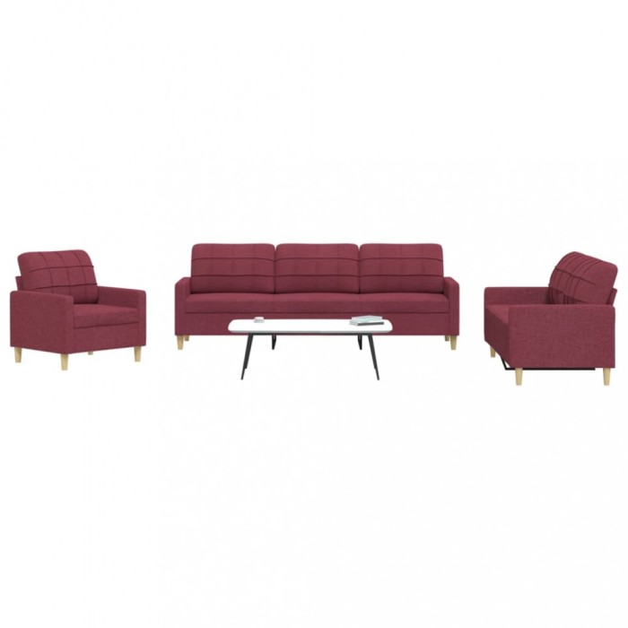 vidaXL Set de canapea, 3 piese, roșu vin, material textil