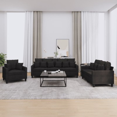 vidaXL Set de canapele cu perne, 3 piese, negru, textil 3201636 foto