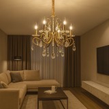 Candelabru Elegant Cu 5 Brate, Finisaj Cupru, Design Retro Cu Cristale, 5 X E14, &Oslash;540 &times; H600 Mm