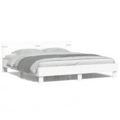 vidaXL Cadru de pat cu tăblie și LED, alb, 180x200 cm