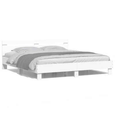 vidaXL Cadru de pat cu tăblie și LED, alb, 180x200 cm foto