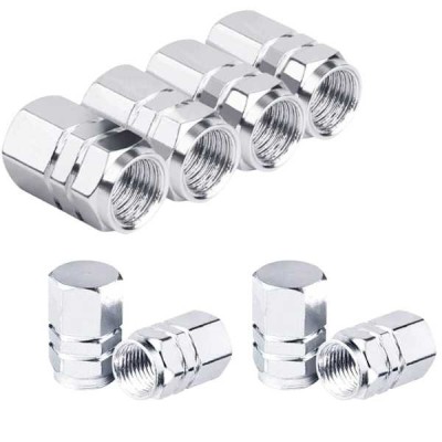 Set 8 Capace Hexagonale pentru Valva Auto, Aliaj Aluminiu, Lungime 1.8 cm, Argintiu foto