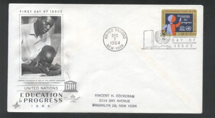 UN New York 1964 Education Mi.146 FDC UN.157