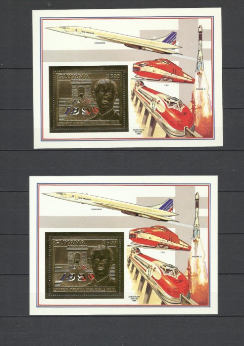 GUYANA 1990 PERSONALITATI CHARLES DE GAULLE GOLD AND SILVER FOIL