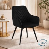 Scaun stil fotoliu bucatarie/living, Artool, Nana, rotativ, catifea neagra, picioare metal negru, 56x61x83.5 cm GartenVIP DiyLine