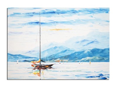 Tablou peisaj cu veliere pictat manual, 70x50cm ulei pe panza in cutit efect 3D, Spectaculos foto