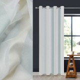 Perdea Decorativă, Model cu Dungi, Culoare Alb-Verde Menta, Dimensiuni 140x260cm, Inele pentru Fixare, Material Poliester, Oem