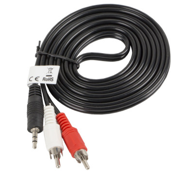 Cablu audio jack 3.5 mm 3 pin tata la 2 x RCA, 2 m, Lanberg 41402, stereo, negru foto