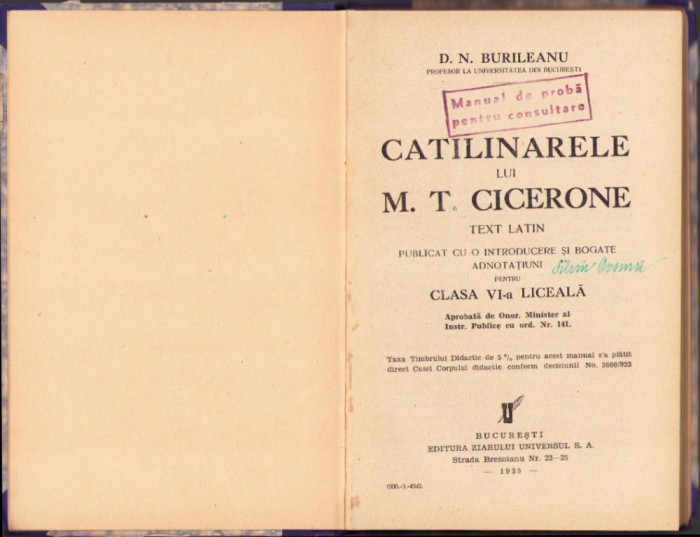 C5352N Catilinarele lui M T Cicerone 1935