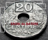Cumpara ieftin Moneda istorica 20 CENTIMES - FRANTA, anul 1941 *cod 3864 ERORI MAJORE de BATERE, Europa, Zinc