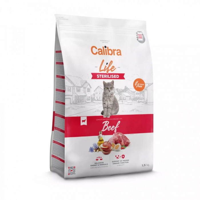 Calibra Cat Life cu Carne de vită pentru pisici castrate 1,5 kg