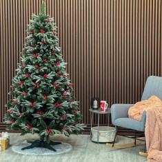 Brad artificial Sersimo, Miahelene Elite, verde nins cu merisoare, mix 2D+3D, 220 cm Household NewTrend