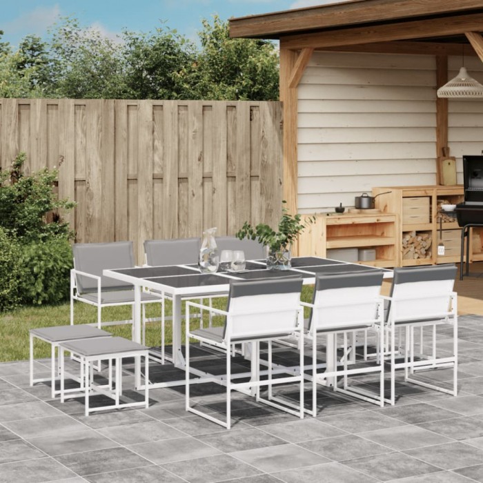 Gossi set mobilier de gradina, 11 piese, cu perne, alb, textilena