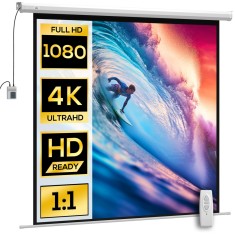 HOMCOM Ecran Proiector de 92 Inch cu Telecomandă, P&acirc;nză de Proiector Rulabilă din Plastic și Metal, 189,5x8x189,5 cm, Alb | Aosom Romania