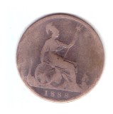 Moneda Marea Britanie 1 penny 1888, uzata, curata, Europa, Bronz