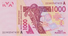 Bancnota Statele Africii de Vest 1.000 Franci 2022 - P115A UNC Coasta de Fildes ( vezi descriere )