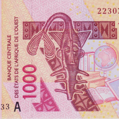 Bancnota Statele Africii de Vest 1.000 Franci 2022 - P115A UNC Coasta de Fildes