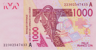 Bancnota Statele Africii de Vest 1.000 Franci 2022 - P115A UNC Coasta de Fildes ( vezi descriere ) foto