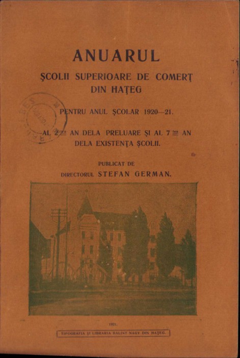 HST C1148 Anuarul Școlii Superioare de Comerț din Hațeg 1920-21