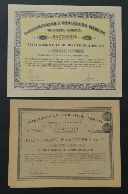 Lot 2 actiuni Intreprinderile forestiere romane , titlu , actiune , forestiera foto