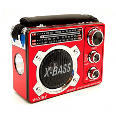 Radio X-bass, 3 benzi, difuzor, 230 V, acumulator reincarcabil, lanterna incorporata, antena, slot Card SD, USB, AUX, Rosu/Negru foto