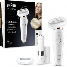 Epilator Braun Silk-épil 9 9/9005 Sistem Flex + Mini aparat pentru indepartarea parului facial, SensoSmart™, Micro-Grip, Wet &amp; Dry, 40 pensete, 2