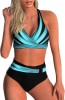 Costum Baie Dama 2 Piese Adigaber Negru Albastru L Talie Inalta Bikini Sexy Bretele | Outlet