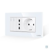 Cumpara ieftin Intrerupator Dublu Cap Scara + Priza Ingusta + Priza Schuko cu Rama din Sticla LUXION, Standard Italian, 4M SmartElectro IntelligentHouse