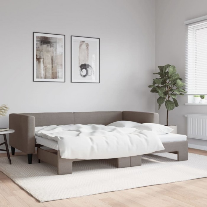 vidaXL Pat de zi cu extensie, gri taupe, 90x200 cm, textil 3196581