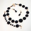 Set Bijuterii Argint 925 Placat Aur Roz, Agat Negru Satinat, Colier Bratara Cercei, Reglabil 45-50cm, 18-23cm, 4.5cm, Cutie Cadou