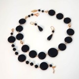 Cumpara ieftin Set Bijuterii Argint 925 Placat Aur Roz, Agat Negru Satinat, Colier Bratara Cercei, Reglabil 45-50cm, 18-23cm, 4.5cm, Cutie Cadou