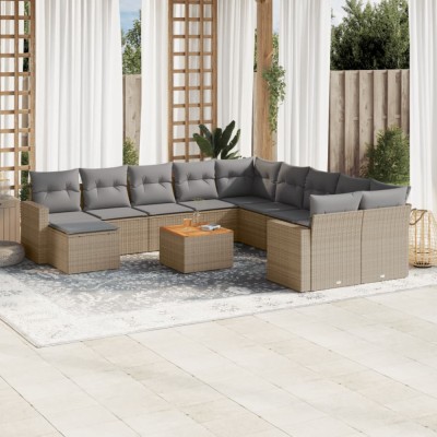vidaXL Set canapele de grădină cu perne, 12 piese, bej, poliratan 3224421 foto