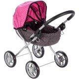 Carucior roz gri, cu landou de papusi, structura metalica cu capotina reglabila, princess pink, MalPlay, 107813