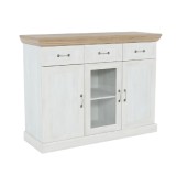 Cumpara ieftin Comoda 3 usi 3 sertare pal alb pin nordic maro stejar salbatic Royal 127x46x98 cm