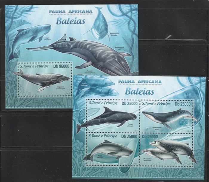 S.Tome e Principe 2013-Fauna africana,Balene,Colita si bloc 4 valori,MNH,Mi.891