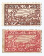 *Romania, lot 1115 cu 2 timbre fiscale de expozitie, 1906, NG